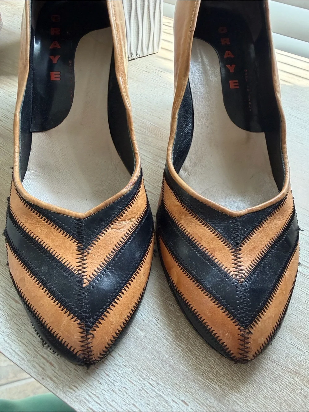 GRAYE Made in Italy Leather Patchwork Pumps Tan Black Heels EU 37